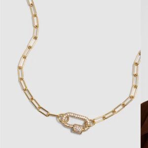 Gold Chain Link Necklace with Pave Clasp